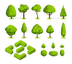Isometric 3d Vector Park And Garden Trees Forest Plants Garden Trees Plant Collection