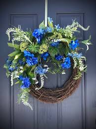 Spring Door Wreath Blue Wreaths Blue White Door Wreath Spring Decorating Housewarming Gift Ideas Spri Winter Door Decorations Spring Door Wreaths Spring Wreath