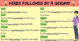 Gerunds are verbal nouns that denote the names of actions and look like verbs but act like nouns. List Of Verbs Followed By A Gerund Eslbuzz Learning English