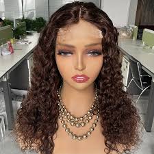 4x4 Lace Front Wig Brown Water Wave Human Hair Transparent Pre-plucked Lace  Free
