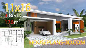 3 bedroom house plans with 2 or 2 1/2 bathrooms are the most common house plan configuration that people buy these days. 3d Three Bedroom Plan 11x16m With 3 Bedrooms Youtube