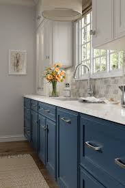 Traditional Kitchen With A Mixture Of Cream And Blue Matt Doors Traditional Kitchen Design Kitchen Cabinets With Black Appliances Traditional Kitchen Lighting