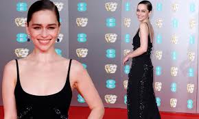 BAFTAs 2020: Emilia Clarke in plunging black beaded dress | Daily Mail  Online