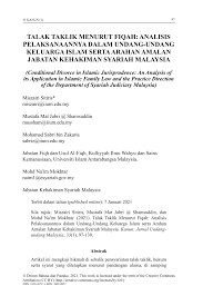 Maksudnya ialah kalau sudah talak tiga, perlu muhallil untuk membolehkan kawin kembali antara pasangan suami isteri pertama. Pdf Talak Taklik Menurut Fiqah Analisis Pelaksanaannya Dalam Undang Undang Keluarga Islam Serta Arahan Amalan Jabatan Kehakiman Syariah Malaysia Conditional Divorce In Islamic Jurisprudence An Analysis Of Its Application In Islamic Family Law