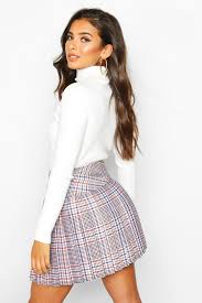 Black And White Check Pleated Mini Skirt Tonal Check Pleated Mini Skirt Boohoo Mini Skirts Denim Skirts Online Pleated Mini Skirt Outfit