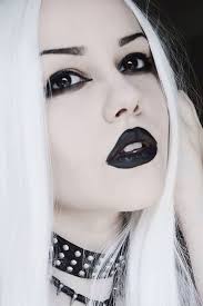 white hair black and white goth makeup