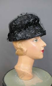60s Black Straw/Netting Women Pillbox Hat Small 20 in…