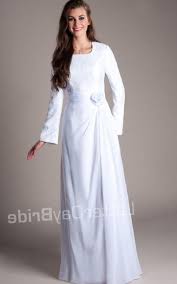 2018 Simple Ivory A Line Floor Length Modest Full Long Sleeves Flowers Chiffon Temple Wedding Dress With S White Long Sleeve Dress Temple Dress Boho Maxi Dress