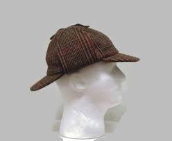 Vintage Tweed Wool Houndstooth Deerstalker Hat Cap With Etsy Deerstalker Hat Deerstalker Houndstooth
