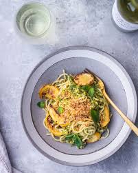 Green Olive Pesto And Squash Spaghetti Le Petit Eats Recipe Olive Pesto Pesto Vegetarian Recipes