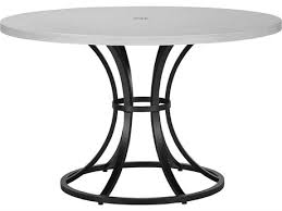 Mix and match brown mesh metal round outdoor patio dining table. Lane Venture Calistoga Dark Bronze Aluminum 48 Wide Round Dining Table With Umbrella Hole 9241 48