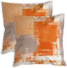 Choosing orange pillows in bright scheme will get the wonderful view at your sofa's environment. Amazon Com Colorpapa 2 Pack Orange Throw Pillow Covers 18 X 18 Inch Modern Abstract Artwork Burnt Orange Grey Decorative Throw Pillows Home Decor Cushion Cases For Couch Bed Living Room Bedroom Home