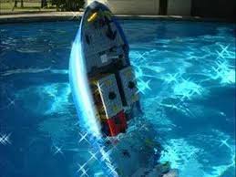 lego cargo ship on a pool lego boat