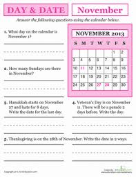 November 2013 Day And Date Time Worksheets Calendar Worksheets Learning Worksheets