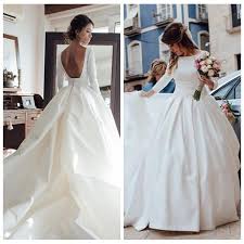 Wedding dresses, mother of the bride dress, bridesmaid dresses Bateau Neck Round Cut Backless Long Sleeve Ball Gown Wedding Dresses With Pockets Court Train Satin Wedding Gowns Robe De Mariage Sold By Cherishwedding On Storenvy