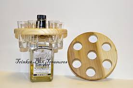 This is a cool way to store shot glasses. Circular Shot Glass Holder Holds 6 Shot Glasses Https Www Facebook Com Trinketboxtreausres Shot Glass Holder Wood Projects Woodworking Projects
