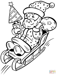 Santa Claus On Sleigh With Christmas Tree Super Coloring Santa Coloring Pages Christmas Coloring Books Christmas Tree Coloring Page