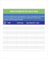 Snack Schedule Template 7 Free Word Excel Pdf Document