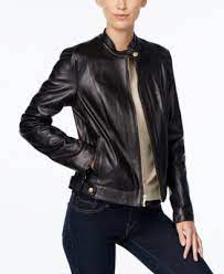 Cole Haan Leather Snap Button Moto Jacket Macys Com Leather Jacket Shopping Leather Jacket Leather Jackets Women