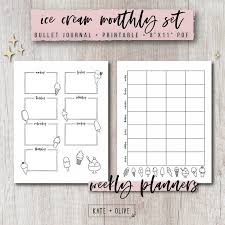 Bullet Journal Printable Planner Inserts Set Ice Cream Undated Template Customizable Instant Download Pdf Letter A5 Size Journal Printables Planner Inserts Printable Bullet Journal