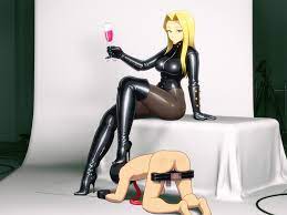 enkaboots, 1boy, 1girl, alcohol, bdsm, blonde hair, boots, censored,  dominatrix, femdom, foot on head, gloves, high heel boots, high heels,  humbler, leather, leotard, mask, pantyhose, slave, thigh boots, thighhighs,  wine 