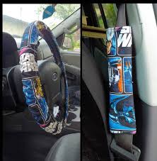Old School Throwback Star Wars Car Accessories Set Steering Wheel Cover 2 Seat Belt Covers Handmade With Images Wheel Cover Steering Wheel Cover Seat Belt Cover