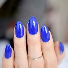 Beautiful long stiletto nails by anna sikora. Shiny Sapphire Blue Candy Nail Art Almond Design Pointed Medium Artificial Fake Nails Kit Easy Diy Finger Tips Pure Color 300p False Nails Aliexpress
