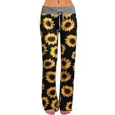 Egmy Womens Comfy Stretch Sunflower Print Drawstring Palazzo Wide Leg Lounge Pants Walmart Com