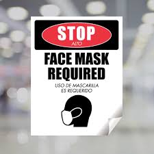 These sentences come from external sources and may not be accurate. Stop Face Mask Required English Spanish Window Decal Plum Grove