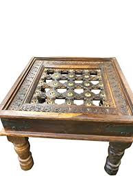 Indian Style Rustic Solid Wood Coffee Table Handcrafted Brass Indian Furniture Rajasthan New Mogul Interior Coffee Table Wood Coffee Table Rustic Coffee Tables