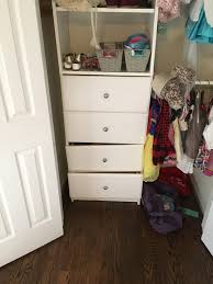 Lots of ring slots, 5 shelves perfect for pendants, watches, pins, etc.,2 drawers, necklace hooks with a pouch to hold the ends of very long ones, a bracelet rod, more necklace hooks!, and the earring space is perfect! Built In Closet Drawers Falling Off Track Home Improvement Stack Exchange