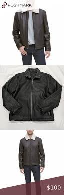 Cole Haan Men S Leather Shearling Bomber Jacket M Black Quilted Jacket Black Faux Leather Jacket Leather Varsity Jackets