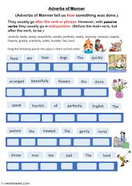 What are adverbs of manner? Adverbs Of Manner Interactive Worksheet