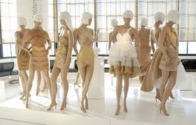 Center L R Angel Ho And Kate Wilkoff S Second And Third Place Dress Designs Surrounded By The Work By Other Competiti Mannequin Torso Place Dress Mannequins