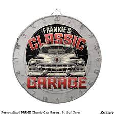Personalized Name Classic Car Garage Custom Shop Dart Board Zazzle Com Classic Car Garage Garage Gift Classic Cars