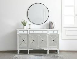 Antique White Mirrored Credenza Buffet Sideboard 4 Doors 3 Drawers 60 Cabinet Ebay