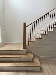 Stair Parts Project: White Oak and Painted Wood Staircase with Iron  Balusters | Stair-parts.com