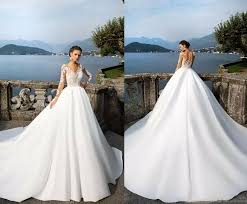 Details About New Milla Nova Long Sleeve Wedding Dresses V Neck Lace Applique Ball Gown Beach