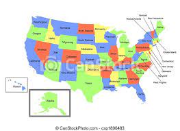Este mapa muestra un promedio acumulado diario de casos durante la última semana. Estados Mapa Colorido Eua Canstock
