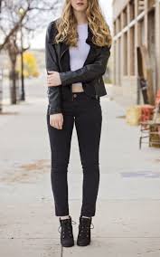 Black And White Crop Top Leather Jacket White Crop Top And Black Jeans Cropped Leather Jacket Black Jeans Tops