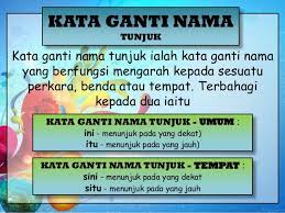Ada dua kata ganti nama tunjuk, iaitu ini dan itu. Kata Ganti Nama Tunjuk Umum