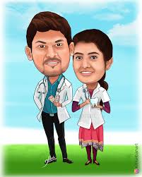 Couple Doctors Caricature Custom Caricatures Illustration From Photos Save The Date Indian Caricature Caric Caricature Caricature Sketch Wedding Caricature