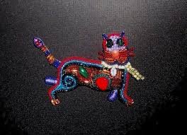 Pop Art CAT Modernist Bradley Levin Mixed Media Enamel rainbow bead RS Vtg  Pin
