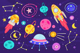 Find high quality space clipart, all png clipart images with transparent backgroud can be download for free! Space Clipart Digital Prints Stickers Vector Flat Set In Graphics On Yellow Images Creative Store