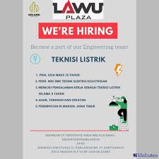 Lowongan kerja terbaru di cianjur. Lowongan Kerja Teknisi Listrik Lawu Plaza Madiun