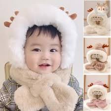 Kori Deer 可莉鹿】保暖絨毛麋鹿嬰兒童連帽圍巾(一體圍脖帽秋冬寶寶帽童帽聖誕)