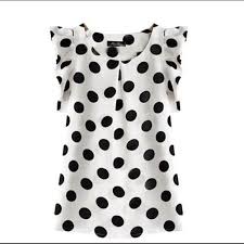 Black And White Polka Dot Blouses For Womens Sold Casual Chiffon Blouse Sleeveless Tshirt Fashion