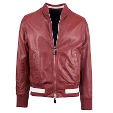 Bally Leather Reversible Zip Up Bomber Jacket Red