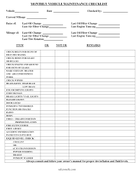 Vehicle Checklist Template Monthly Vehicle Maintenance