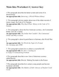 Your goal is to determine the reason that the author wrote the work. Main Idea Worksheet 4 Reading Activity